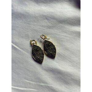 two inch dangle black, gold and stone earrings -classic jewelry